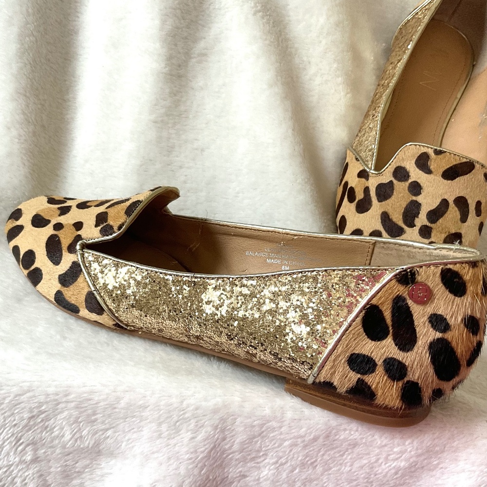 Leopard Print IMAN calf hair glittery slip On Block Heel Flats Size 8M - Picture 4 of 14